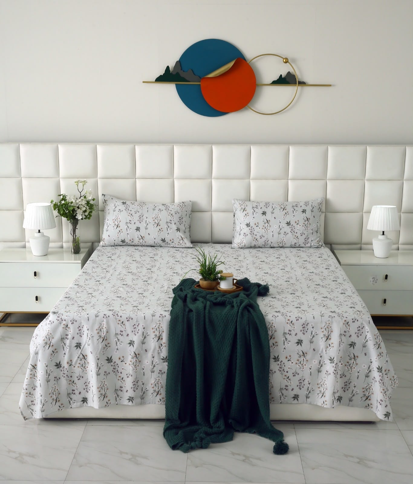 3 PCs Double Bed Sheet With Same Packing- Flora Haze BED SHEET Apricot