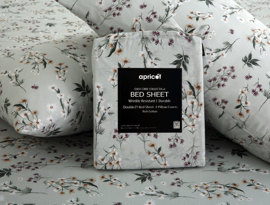 3 PCs Double Bed Sheet With Same Packing- Flora Haze BED SHEET Apricot