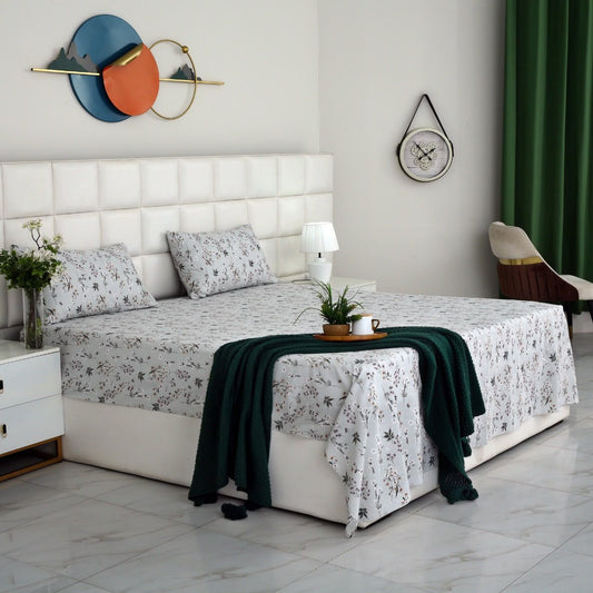 3 PCs Double Bed Sheet With Same Packing- Flora Haze BED SHEET Apricot