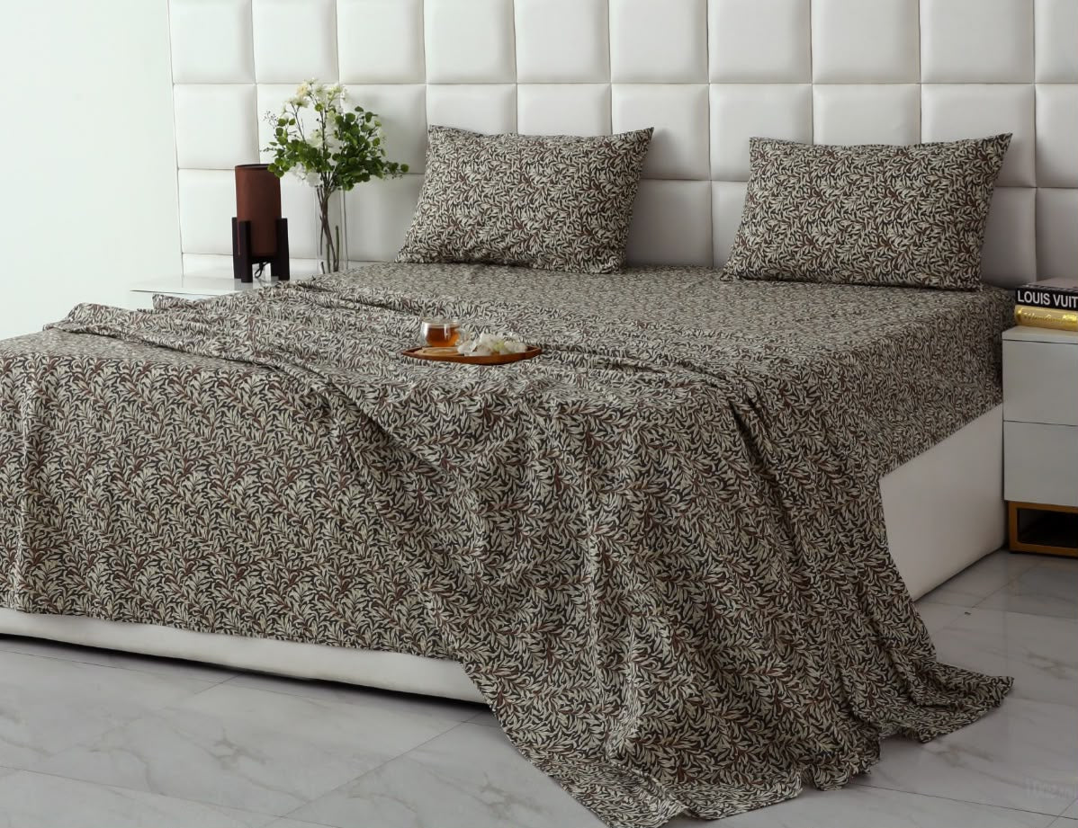 3 PCs Double Bed Sheet With Same Packing- Brown Hawaii
