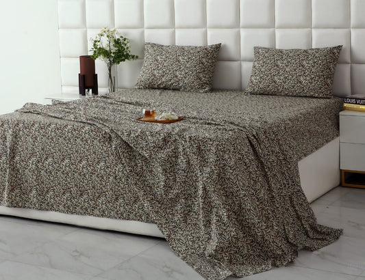 3 PCs Double Bed Sheet With Same Packing- Brown Hawaii BED SHEET Apricot