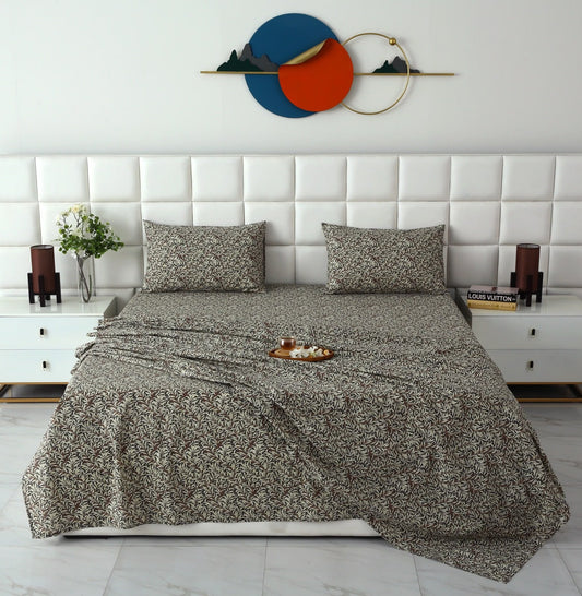 3 PCs Double Bed Sheet With Same Packing- Brown Hawaii BED SHEET Apricot