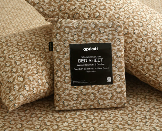 3 PCs Double Bed Sheet With Same Packing- Ecru BED SHEET Apricot