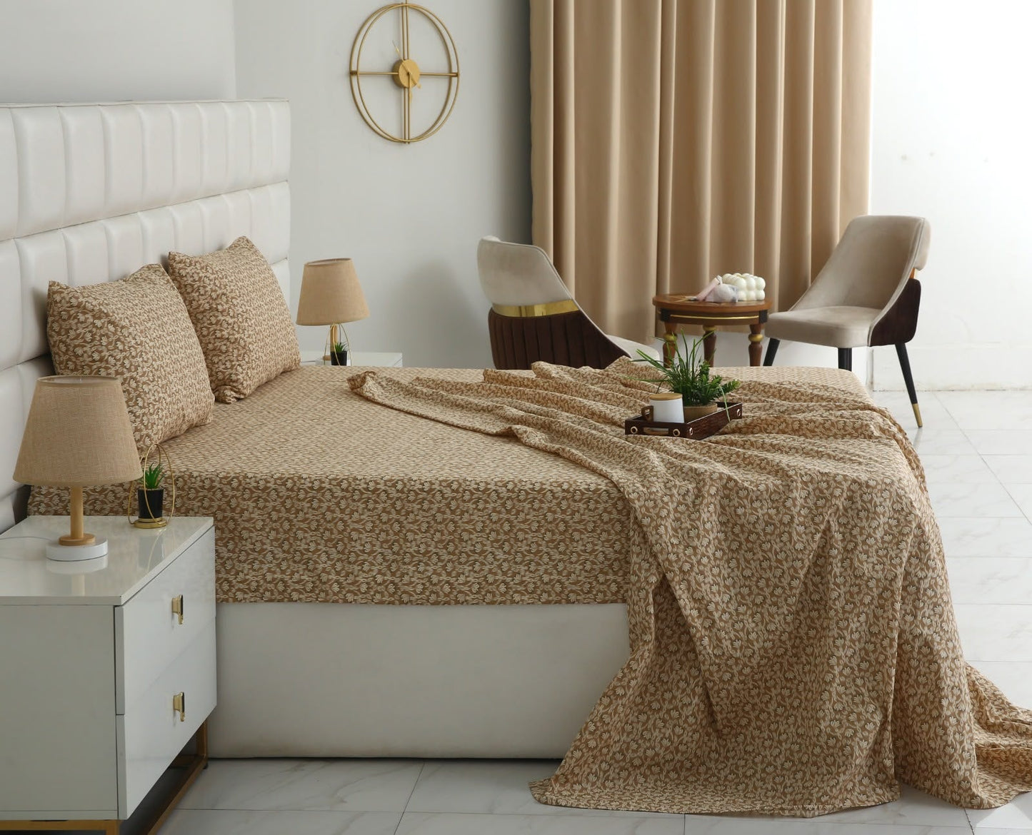 3 PCs Double Bed Sheet With Same Packing- Ecru