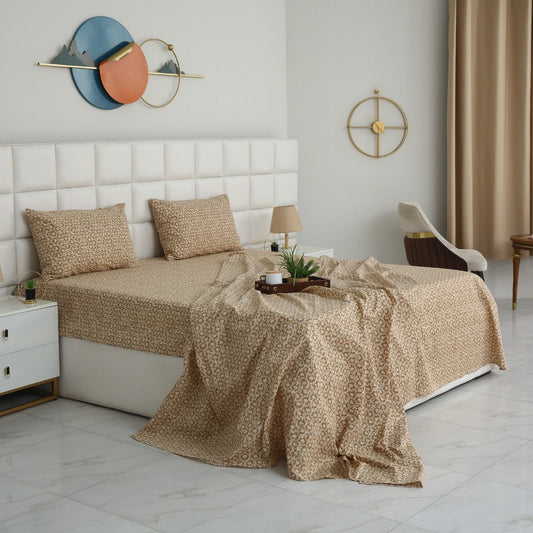3 PCs Double Bed Sheet With Same Packing- Ecru BED SHEET Apricot