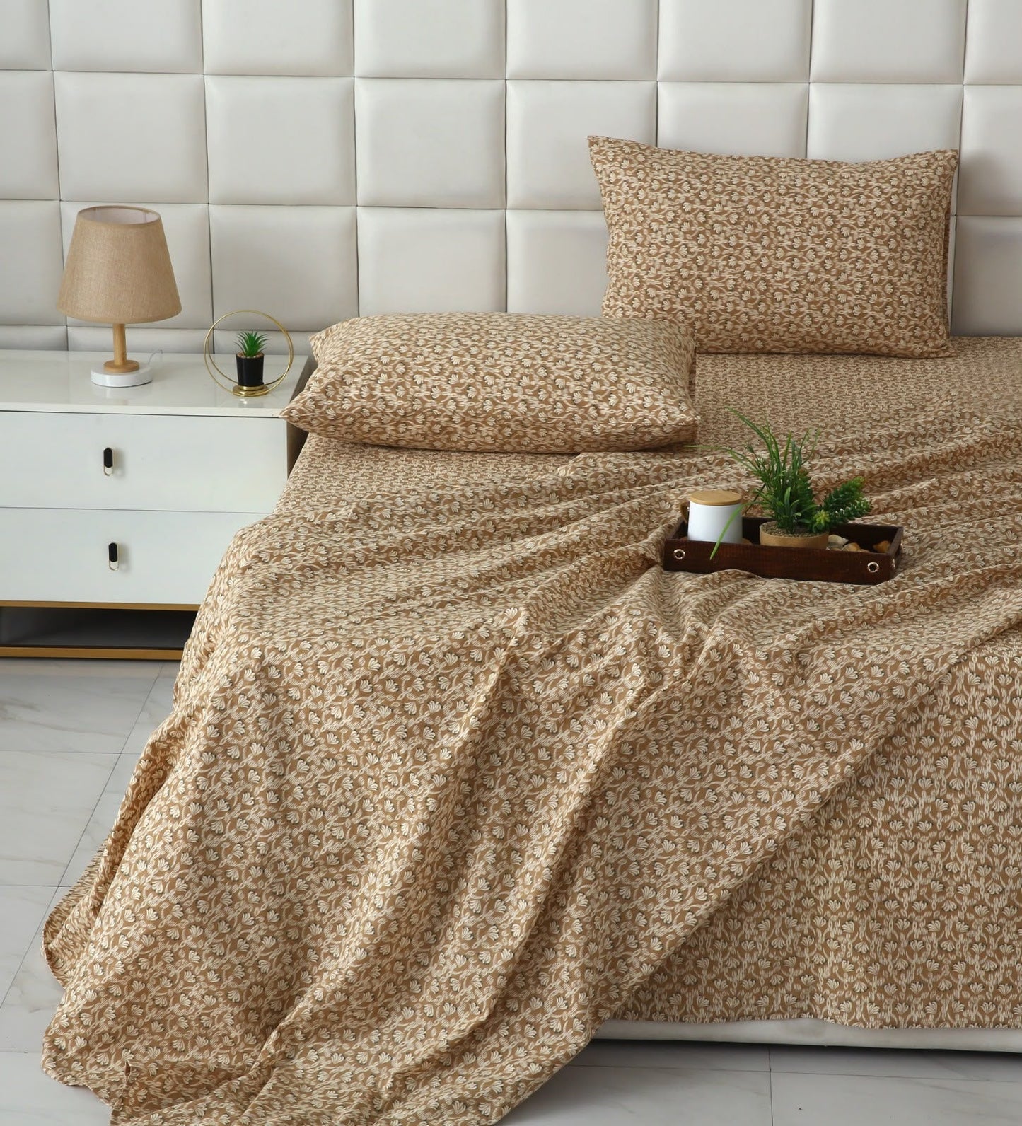 3 PCs Double Bed Sheet With Same Packing- Ecru