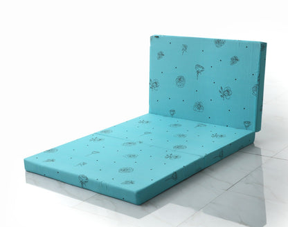 Foldable Mattress- Aqua Abstract Flower