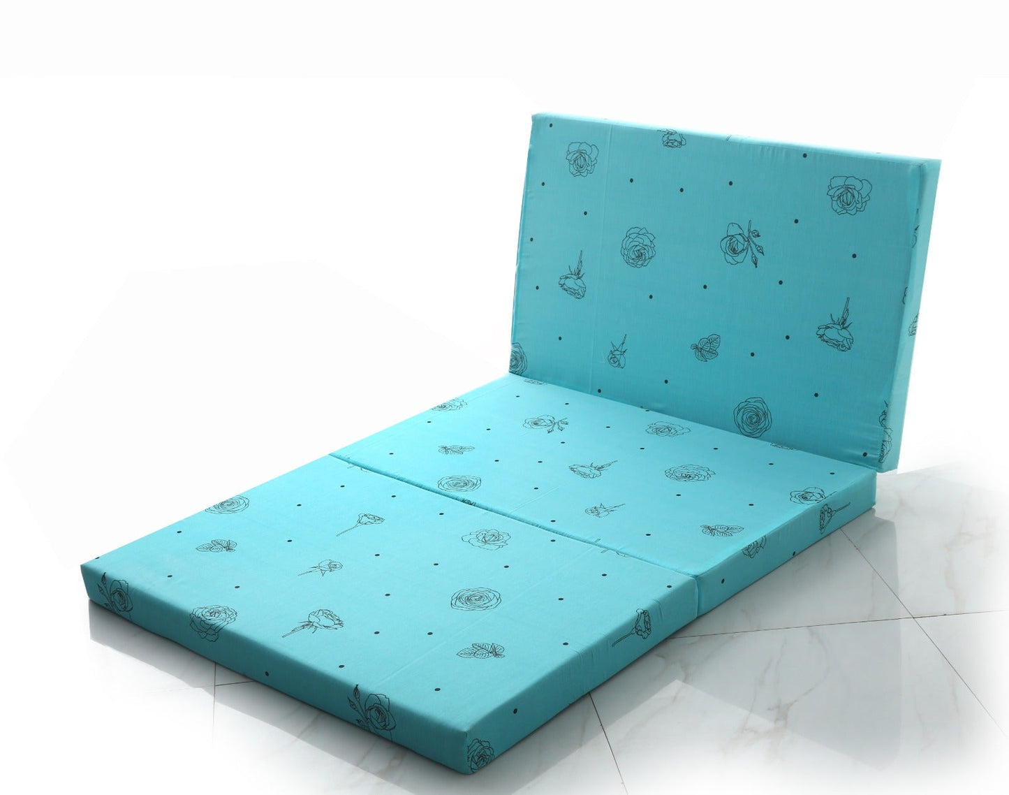 Foldable Mattress- Aqua Abstract Flower