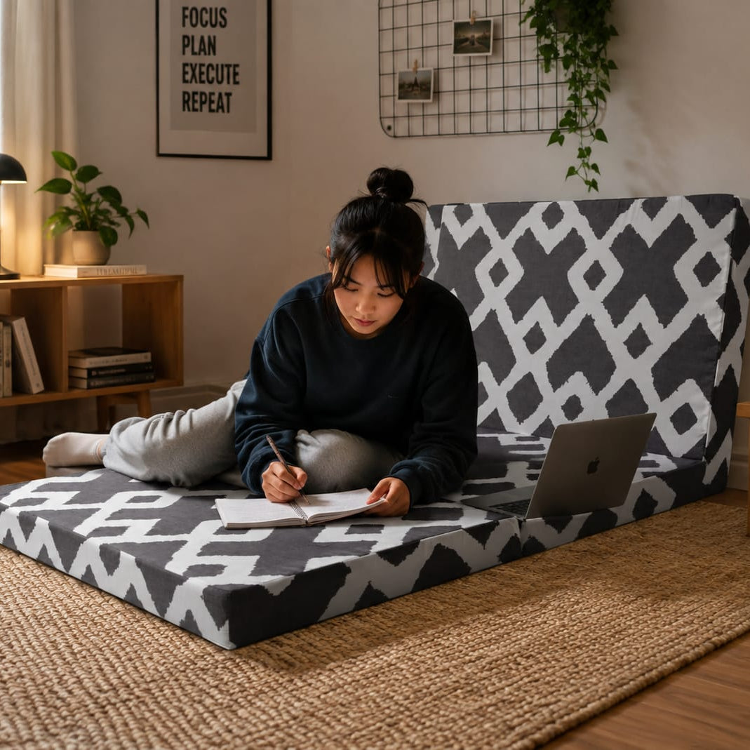 Foldable Mattress- Grey Diamond Protectors Apricot
