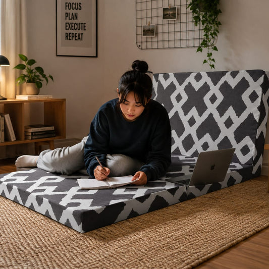 Foldable Mattress- Grey Diamond Protectors Apricot