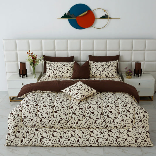 8 PCs Winter Razai Set- Moca Motif Comforters Apricot