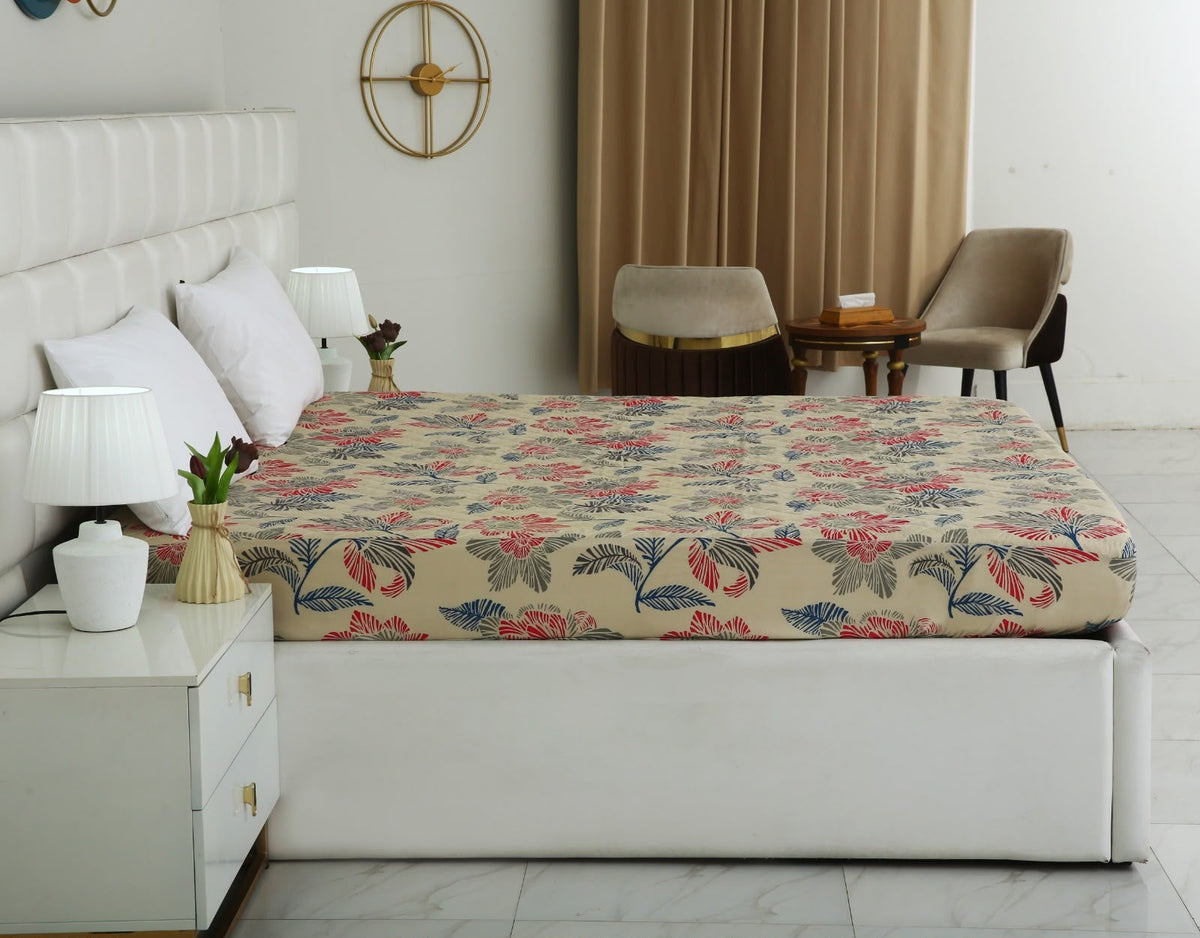Quilted Waterproof Mattress Protector- Cherry Blossom Protectors Apricot
