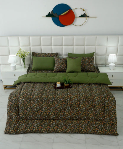 8 PCs Premium Winter Razai Set- Olive Grove Comforters Apricot
