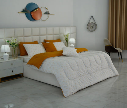 8 PCs Premium Winter Razai Set- Golden Meadow Comforters Apricot