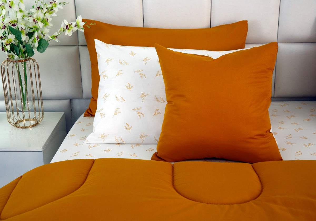 8 PCs Premium Winter Razai Set- Golden Meadow Comforters Apricot
