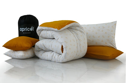 8 PCs Premium Winter Razai Set- Golden Meadow Comforters Apricot