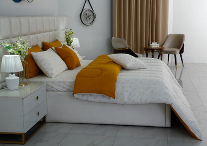 8 PCs Premium Winter Razai Set- Golden Meadow Comforters Apricot
