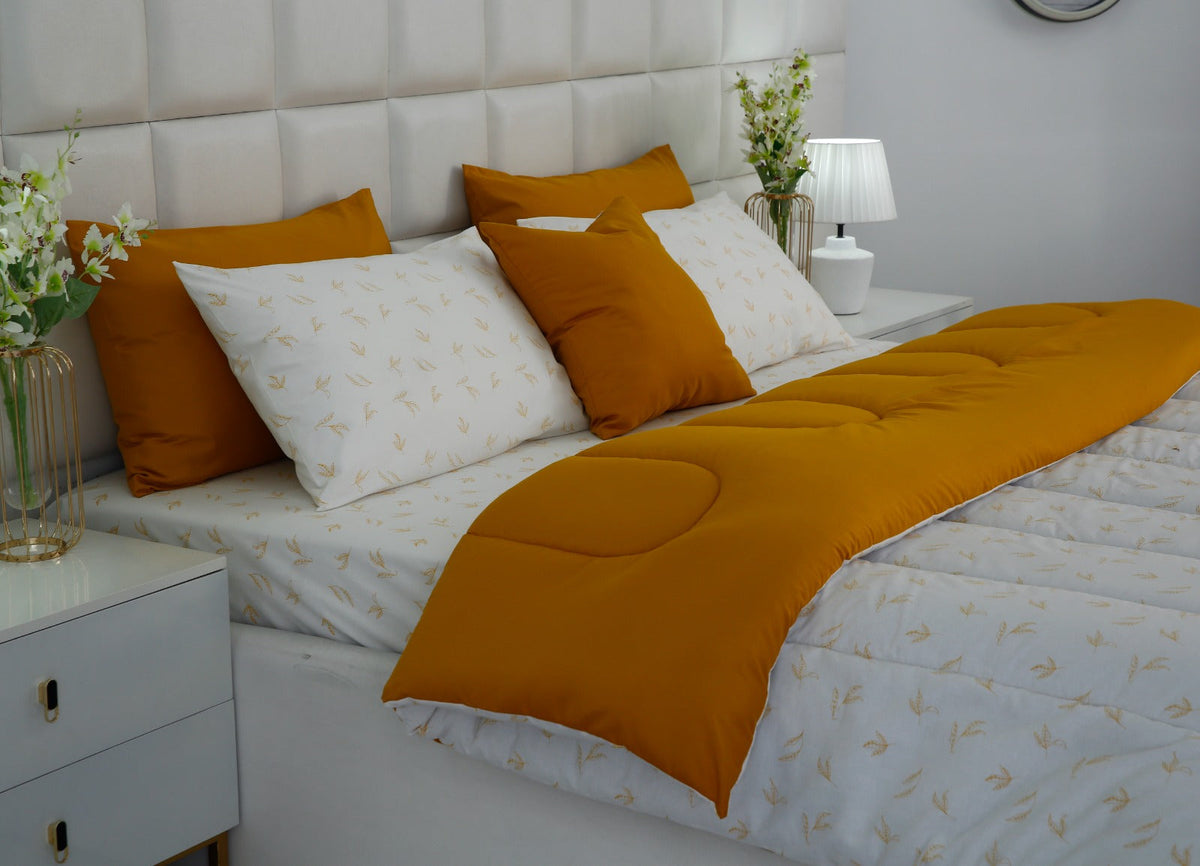 8 PCs Premium Winter Razai Set- Golden Meadow Comforters Apricot