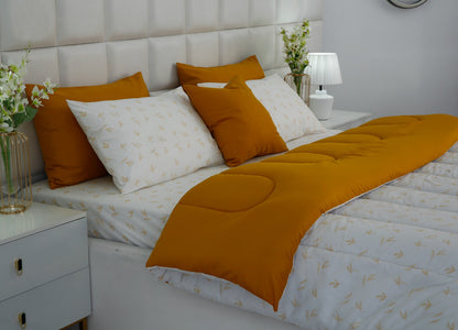 8 PCs Premium Winter Razai Set- Golden Meadow Comforters Apricot