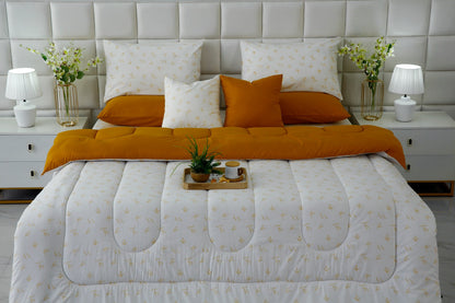 8 PCs Premium Winter Razai Set- Golden Meadow Comforters Apricot