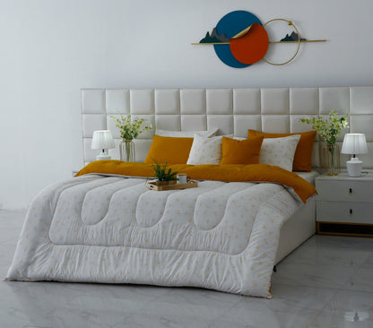 8 PCs Premium Winter Razai Set- Golden Meadow Comforters Apricot