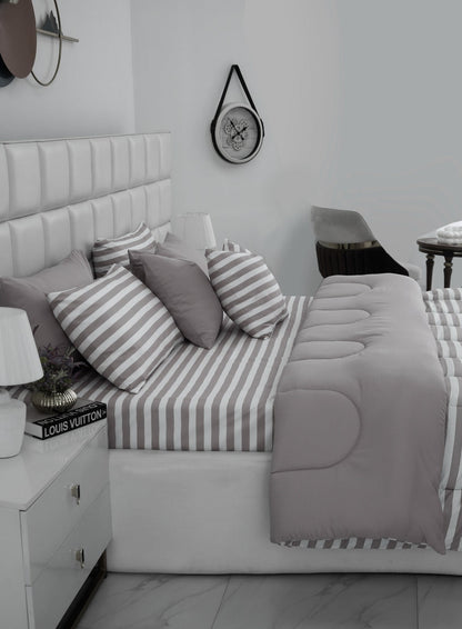 8 PCs Winter Razai Set- Beige Stripes