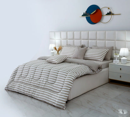 8 PCs Winter Razai Set- Beige Stripes