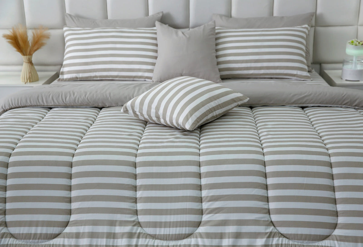 8 PCs Winter Razai Set- Beige Stripes