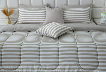 8 PCs Winter Razai Set- Beige Stripes