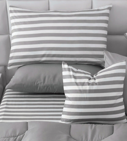 8 PCs Winter Razai Set- Beige Stripes