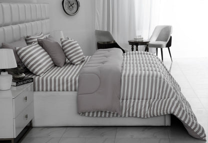 8 PCs Winter Razai Set- Beige Stripes