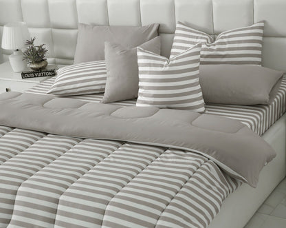8 PCs Winter Razai Set- Beige Stripes