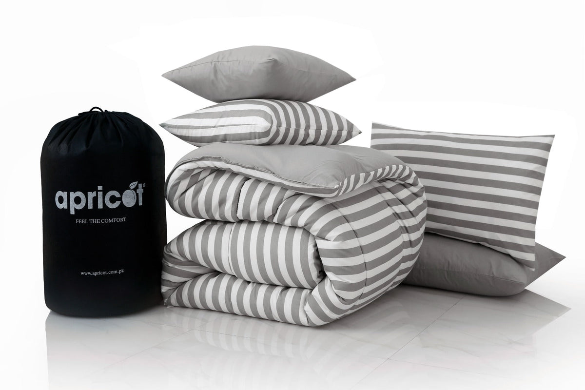8 PCs Winter Razai Set- Beige Stripes