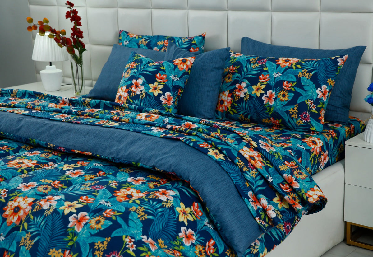8 PCs Premium Winter Razai Set- Tropical Tide Comforters Apricot