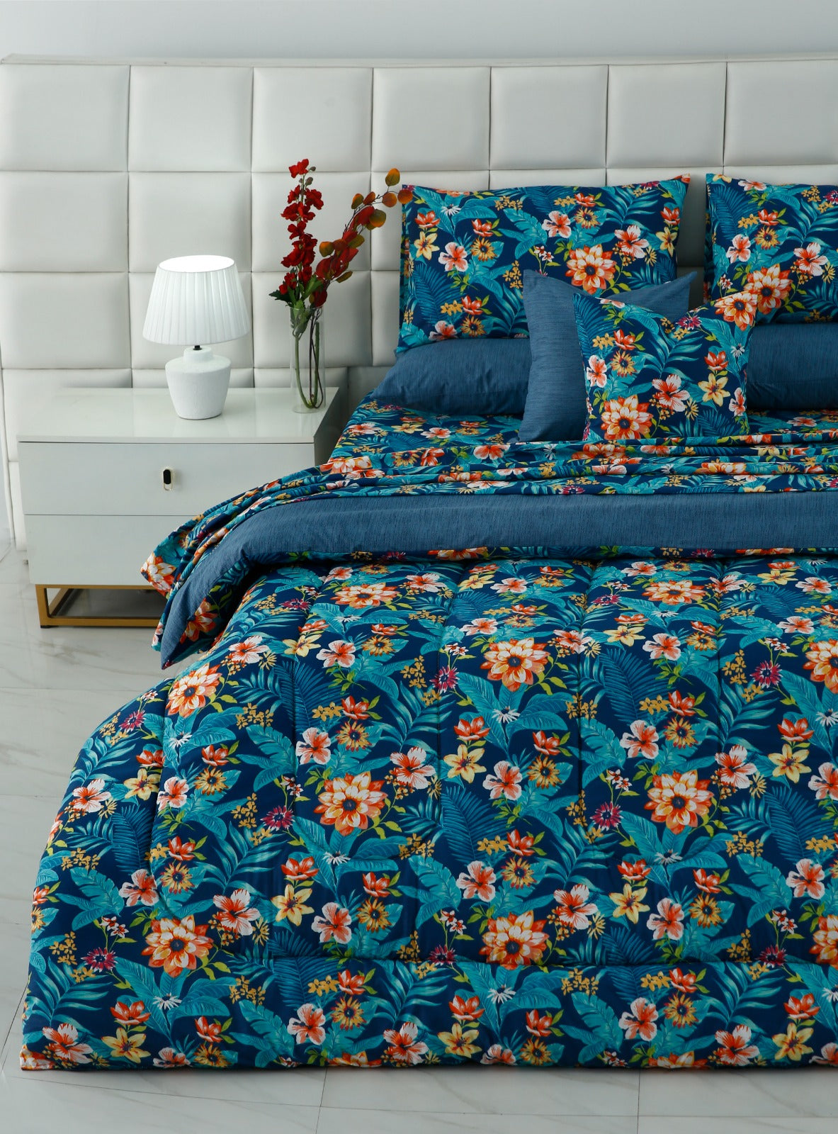 8 PCs Premium Winter Razai Set- Tropical Tide Comforters Apricot