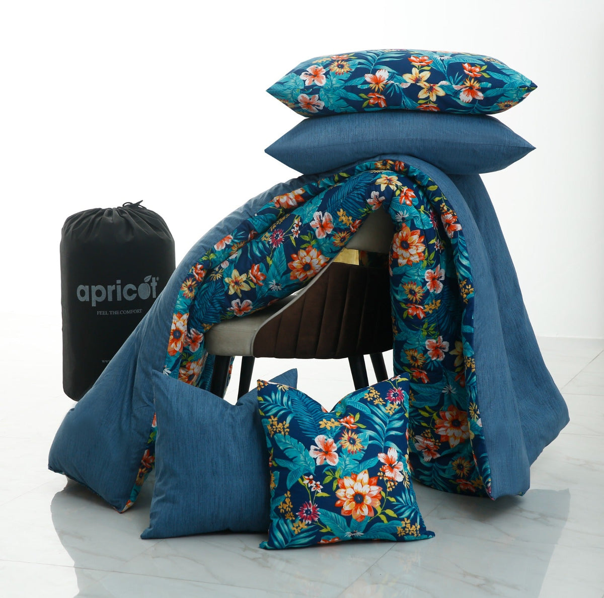 8 PCs Premium Winter Razai Set- Tropical Tide Comforters Apricot