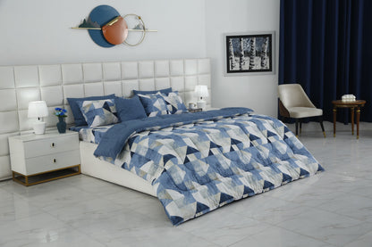 8 PCs Premium Winter Razai Set- Blue Mosaic Comforters Apricot