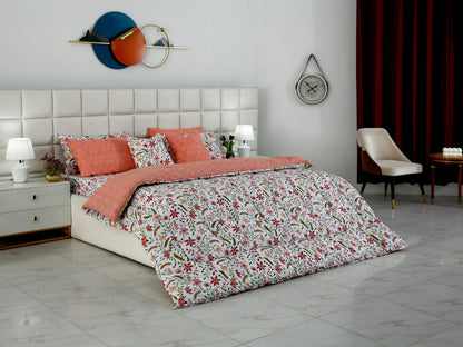 8 PCs Premium Winter Razai Set- Autumn Petals Comforters Apricot