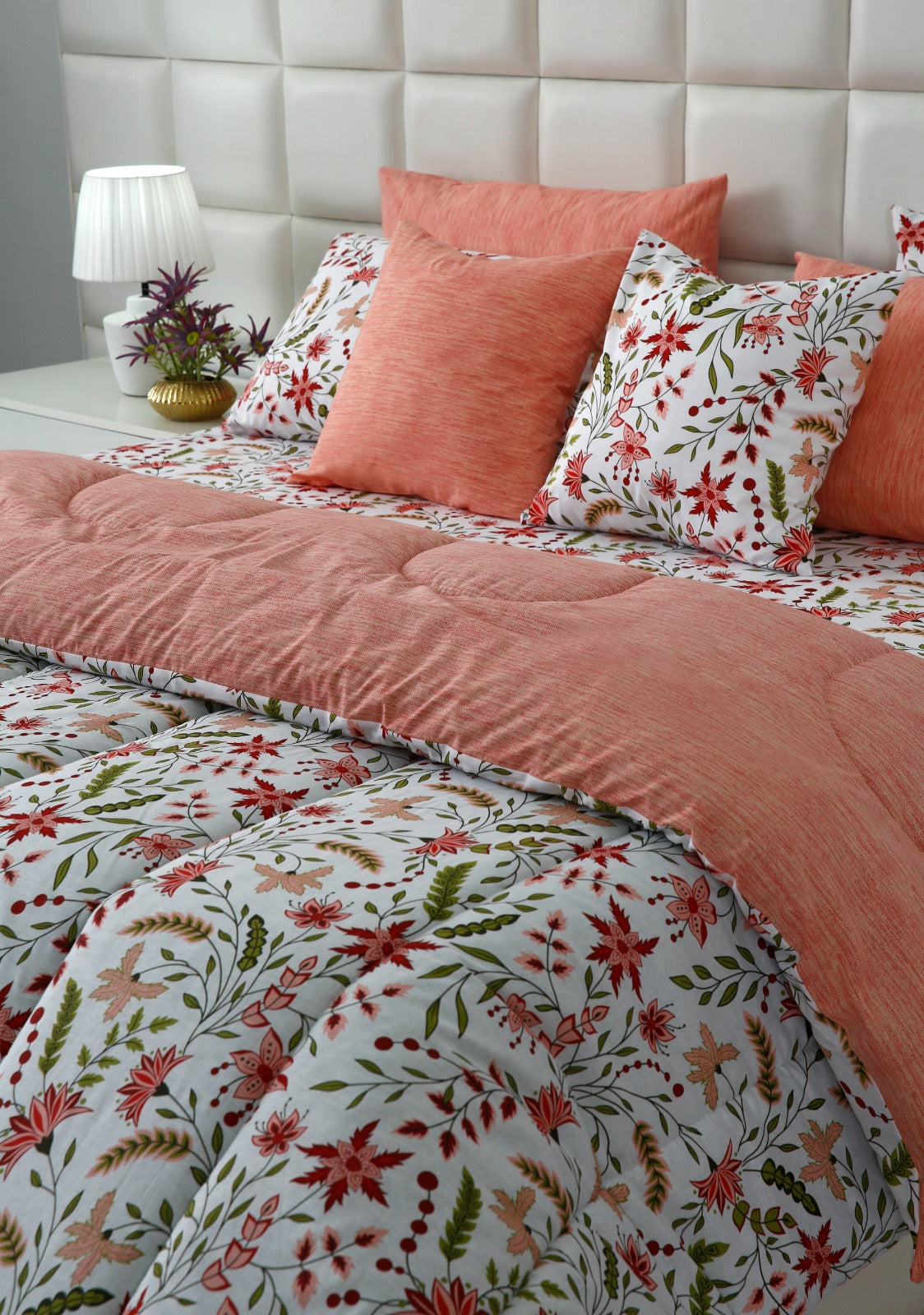 8 PCs Premium Winter Razai Set- Autumn Petals Comforters Apricot