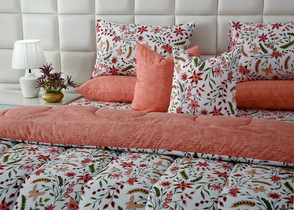 8 PCs Premium Winter Razai Set- Autumn Petals Comforters Apricot