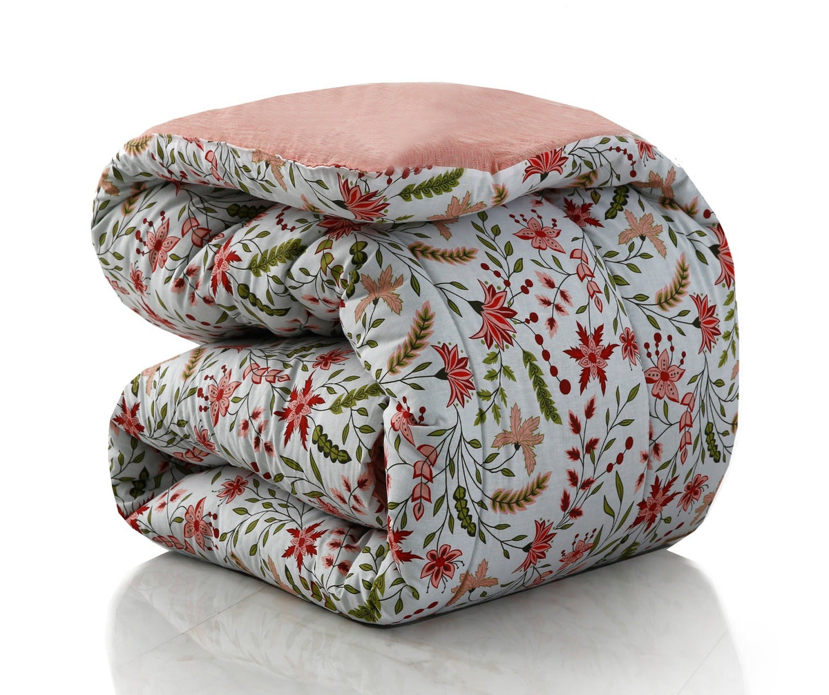 8 PCs Premium Winter Razai Set- Autumn Petals Comforters Apricot
