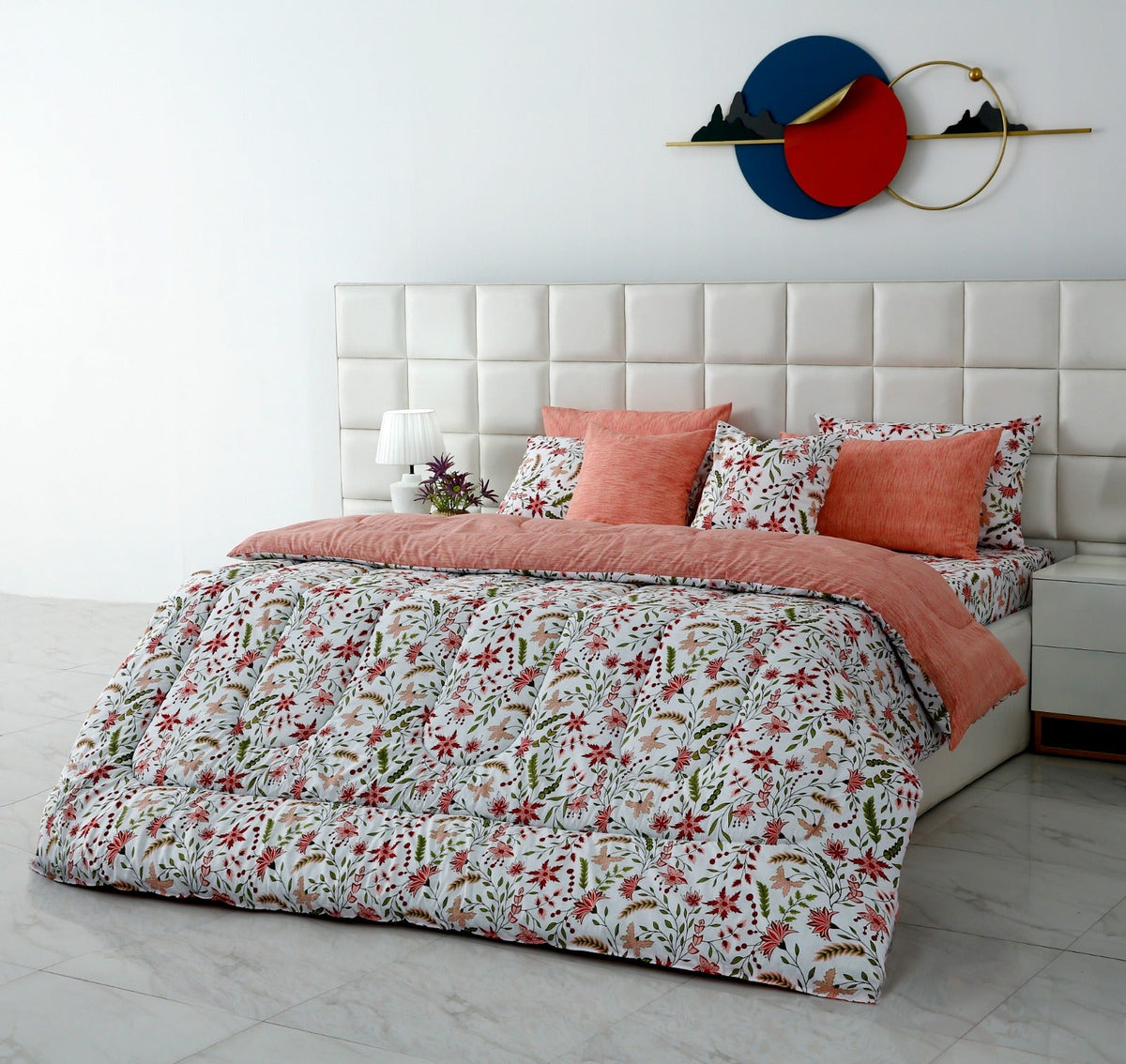 8 PCs Premium Winter Razai Set- Autumn Petals Comforters Apricot