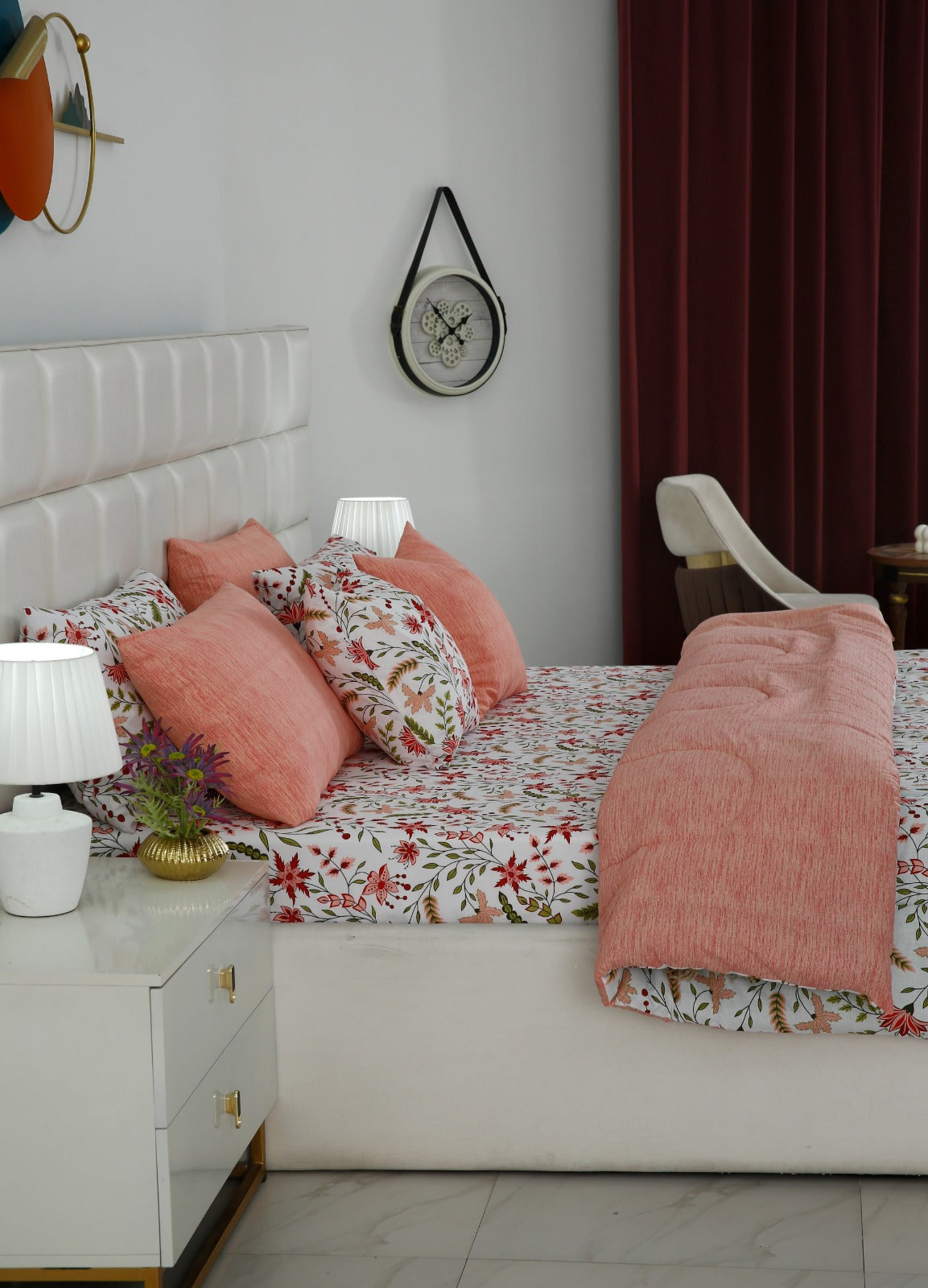 8 PCs Premium Winter Razai Set- Autumn Petals Comforters Apricot
