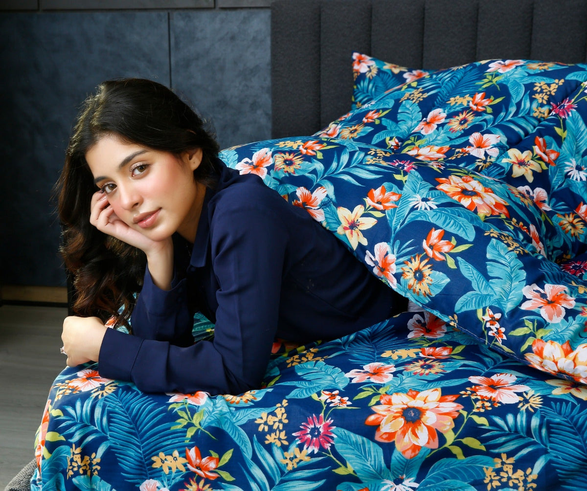 8 PCs Premium Winter Razai Set- Tropical Tide Comforters Apricot