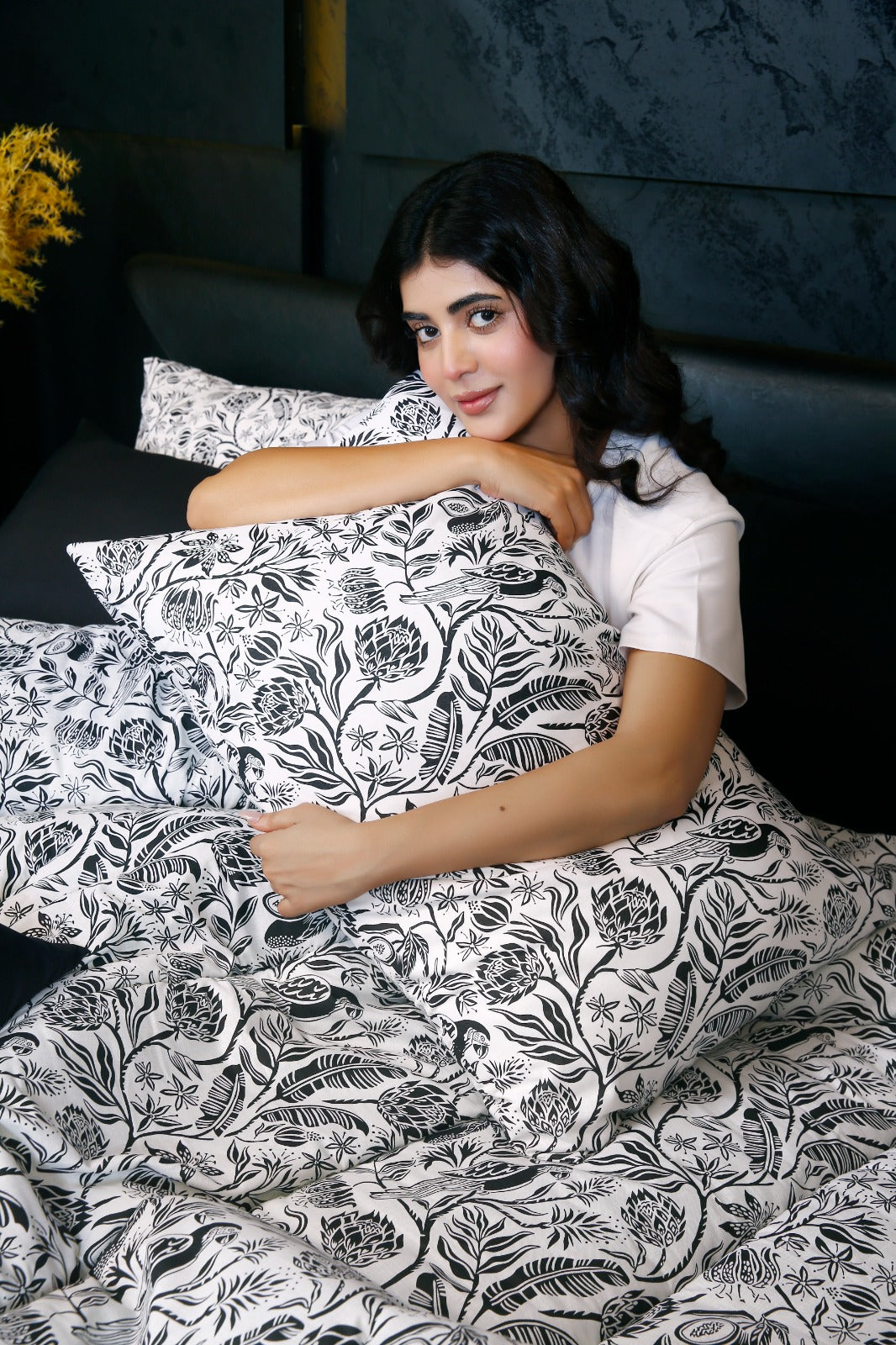 8 PCs Premium Winter Razai Set- Ink Garden Comforters Apricot