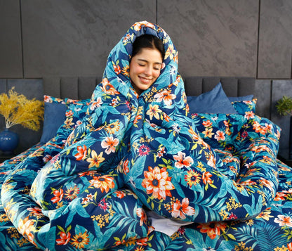 8 PCs Premium Winter Razai Set- Tropical Tide Comforters Apricot