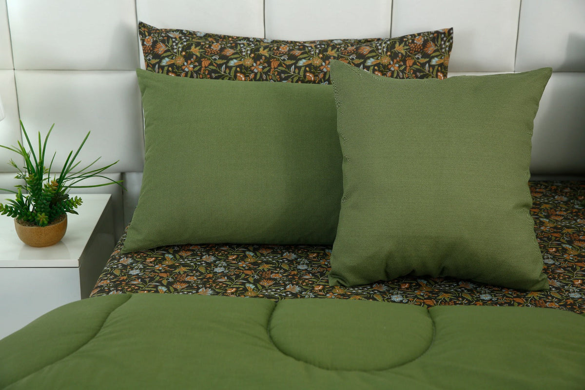 8 PCs Premium Winter Razai Set- Olive Grove Comforters Apricot