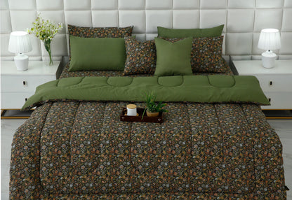 8 PCs Premium Winter Razai Set- Olive Grove Comforters Apricot