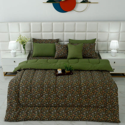 8 PCs Premium Winter Razai Set- Olive Grove Comforters Apricot