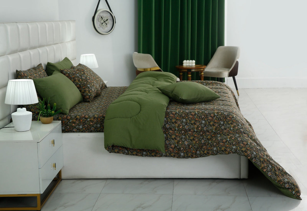 8 PCs Premium Winter Razai Set- Olive Grove Comforters Apricot